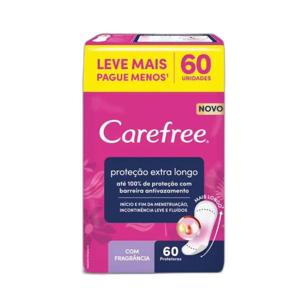 Embalagem do Protetor Diário Carefree Proteção Extra Longo com Fragrância 60 Unidades